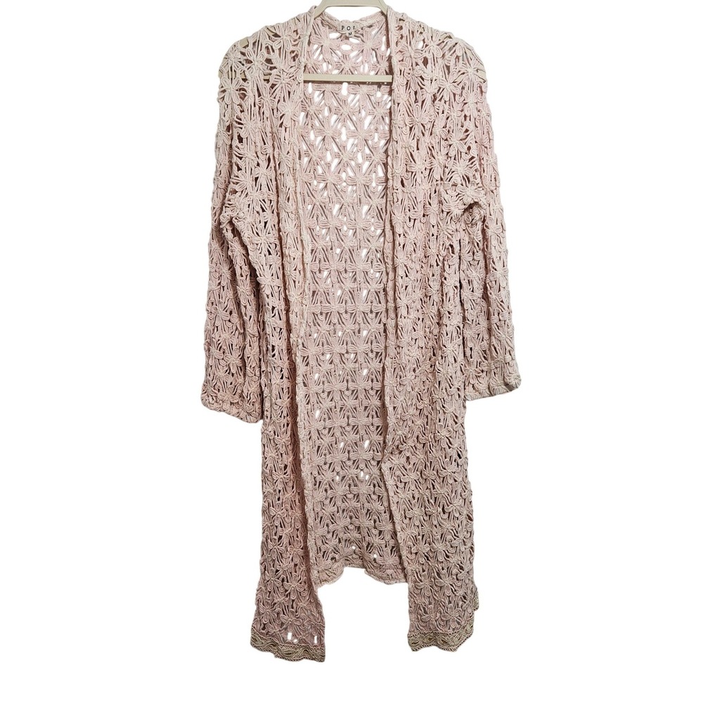 POL Crochet Knir Cardigan Sweater Duster Cotton Layer Floral Boho Cottagecore M